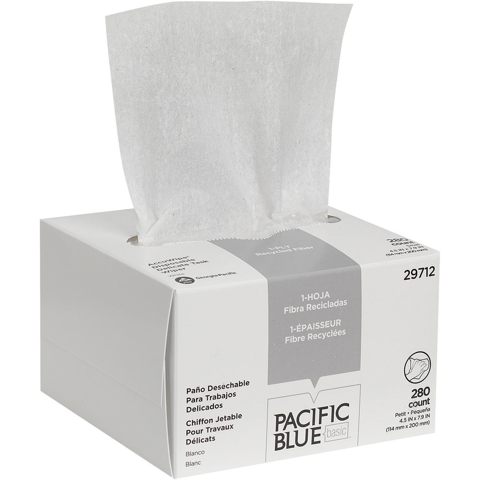 Pacific Blue Basic AccuWipe Recycled Disposable Delicate Task Wipers - For Precision Part, Instrument, Lens - Absorbent, Soft, Non-abrasive, Disposable, Streak-free - Fiber - White - 280 / Box