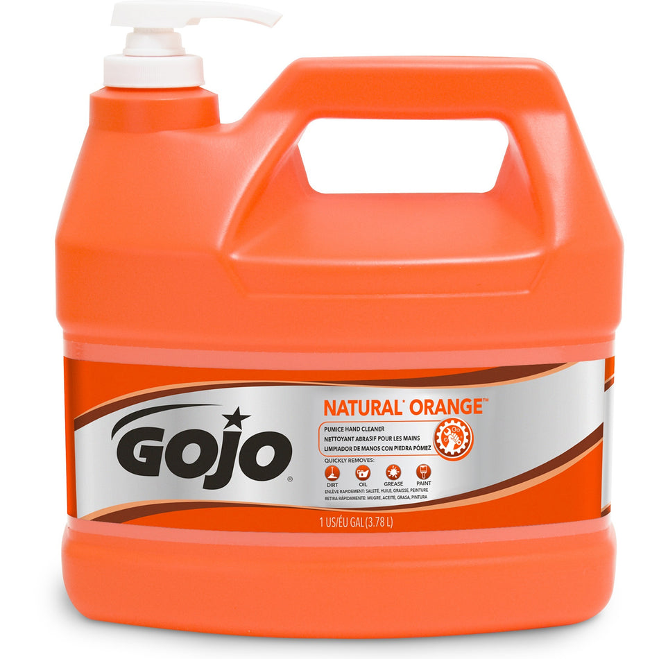 Gojo® Natural Orange Pumice Hand Cleaner - Citrus Scent - 1 gal - Pump Bottle Dispenser - Dirt Remover, Oil Remover, Grease Remover - Hand - White - Heavy Duty, Fast Acting - 1 Each