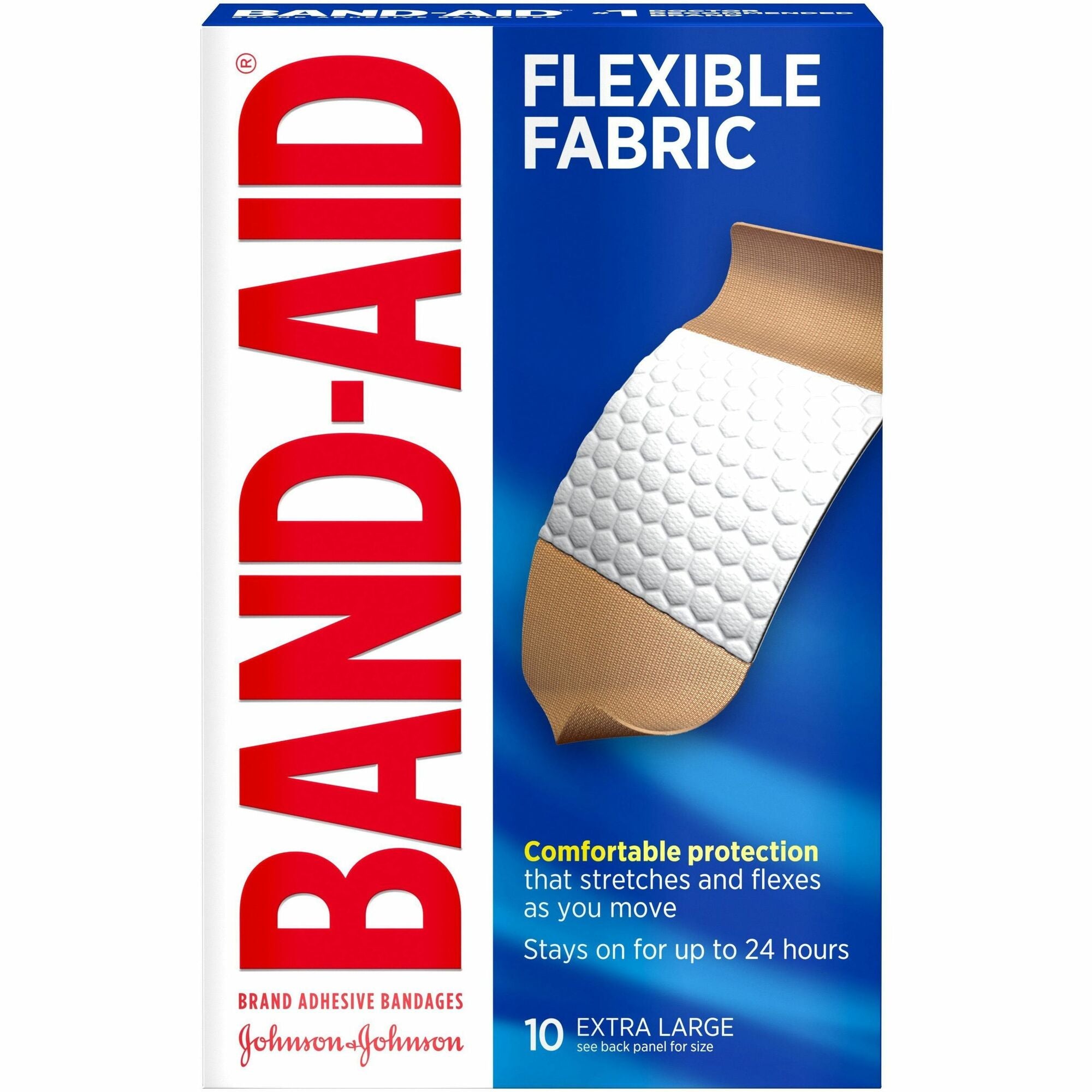 Band-Aid Flexible Fabric Adhesive Bandages - Extra Large - 1.25" Width x 4" Length - Tan - 10 / Box