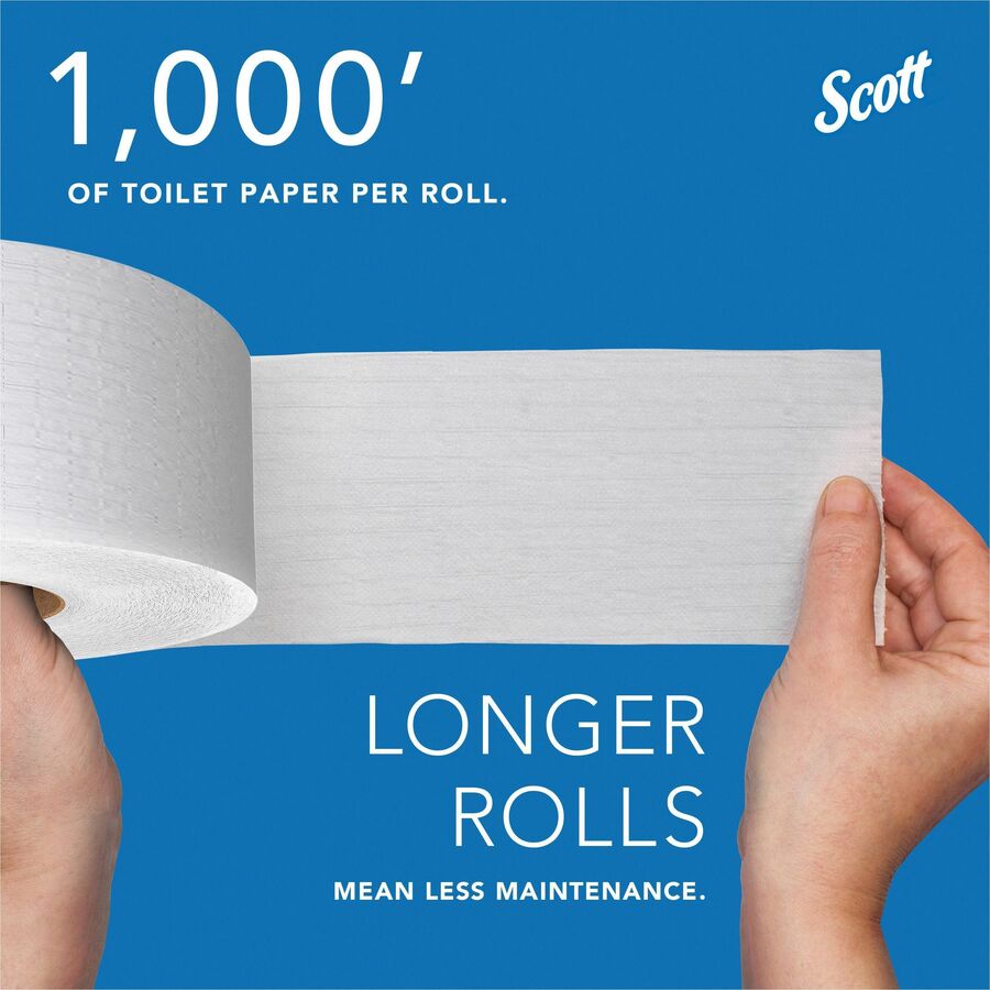 Scott High-Capacity Jumbo Roll Toilet Paper - 2 Ply - 3.55" Width x 1000 ft Length - White - 12 / Carton