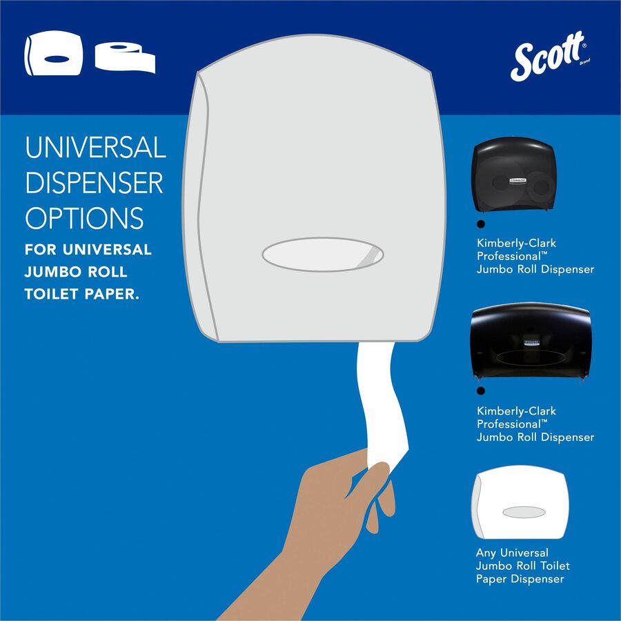 Scott High-Capacity Jumbo Roll Toilet Paper - 2 Ply - 3.55" Width x 1000 ft Length - White - 12 / Carton