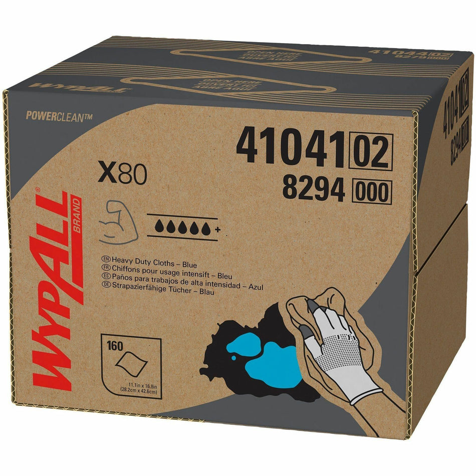 Wypall PowerClean X80 Heavy Duty Cloths - Brag Box - 11.10" Width x 16.80" Length - Blue/ - 160 / Box