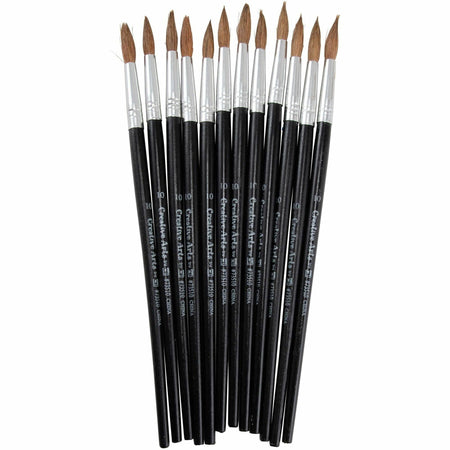 Charles Leonard Round Camel Hair Paint Brushes - No. 10 - Wood Black Handle - Aluminum Ferrule - 1 Dozen