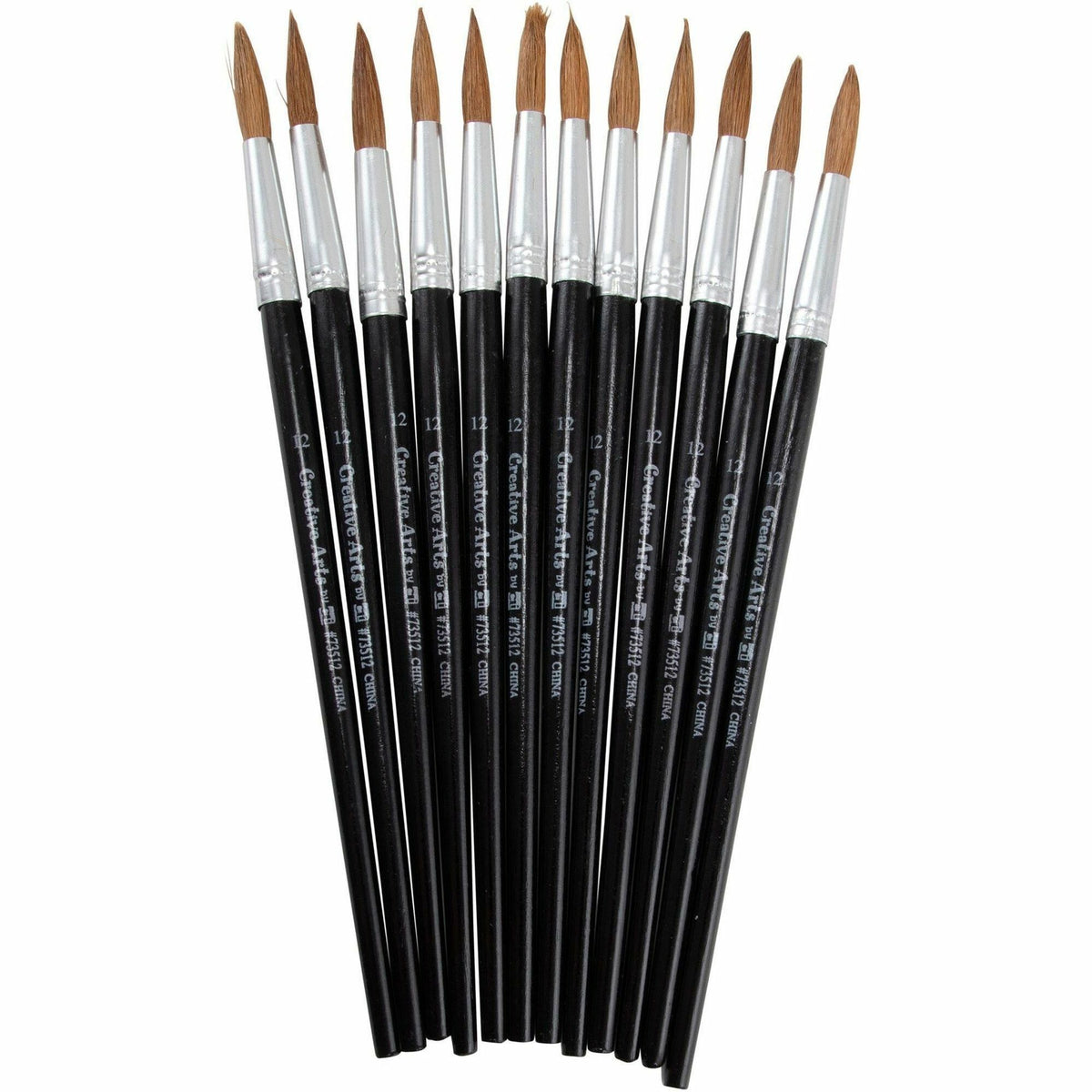 Charles Leonard Round Camel Hair Paint Brushes - No. 12 - Hardwood Black Handle - Aluminum Ferrule - 1 Dozen
