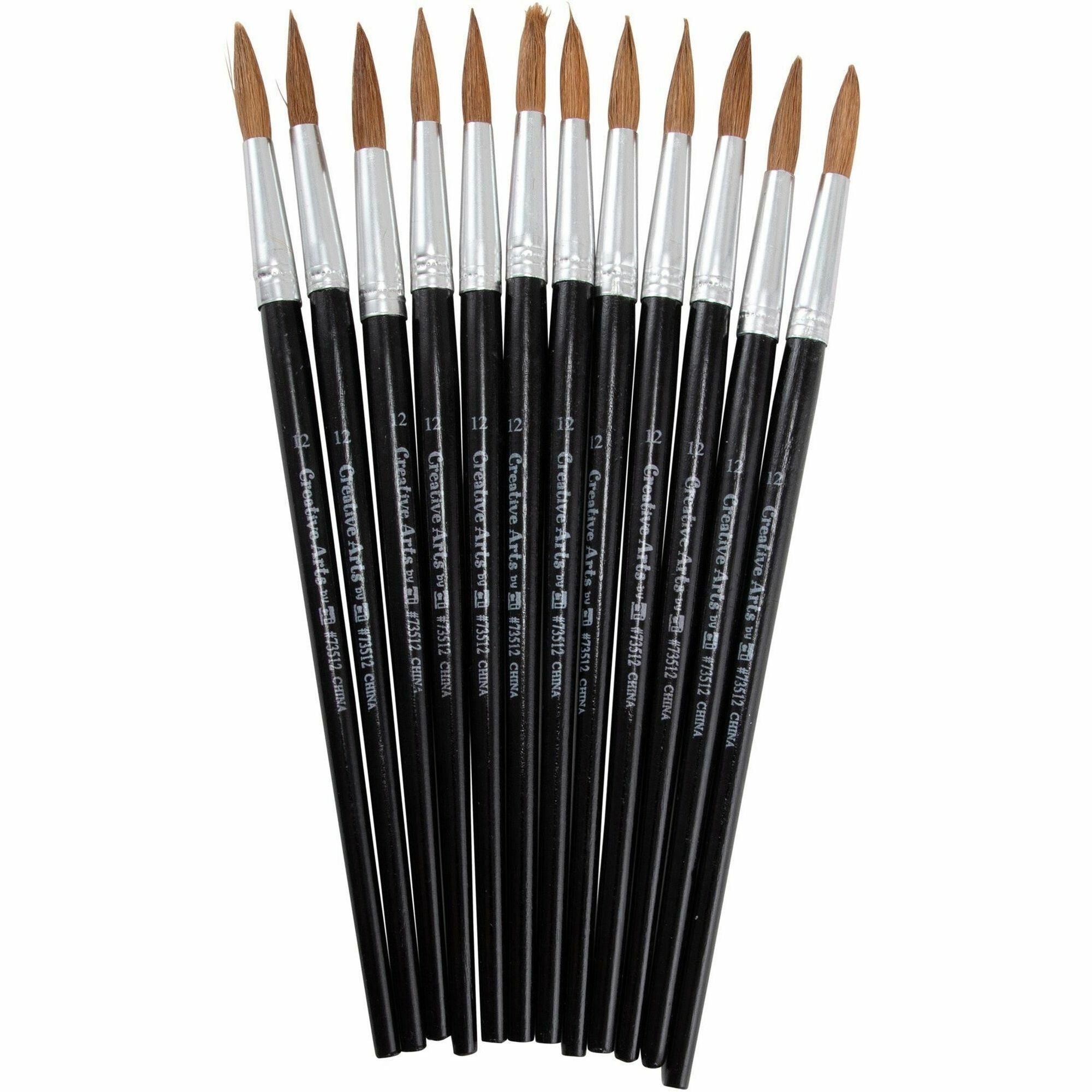 Charles Leonard Round Camel Hair Paint Brushes - No. 12 - Hardwood Black Handle - Aluminum Ferrule - 1 Dozen