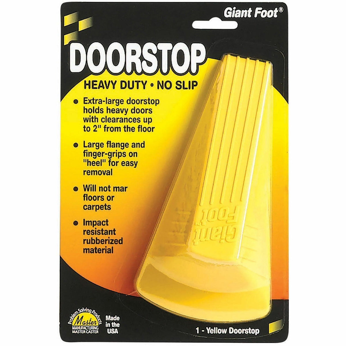 Giant Foot Doorstop - 2" Door Clearance - Non-skid Base, Prevent Scratches, Impact Resistant, Non-slip, Heavy Duty, Crush Proof - Rubber, Santoprene, Sanoprene - 2" Height x 3.5" Width - Yellow - 1 Each