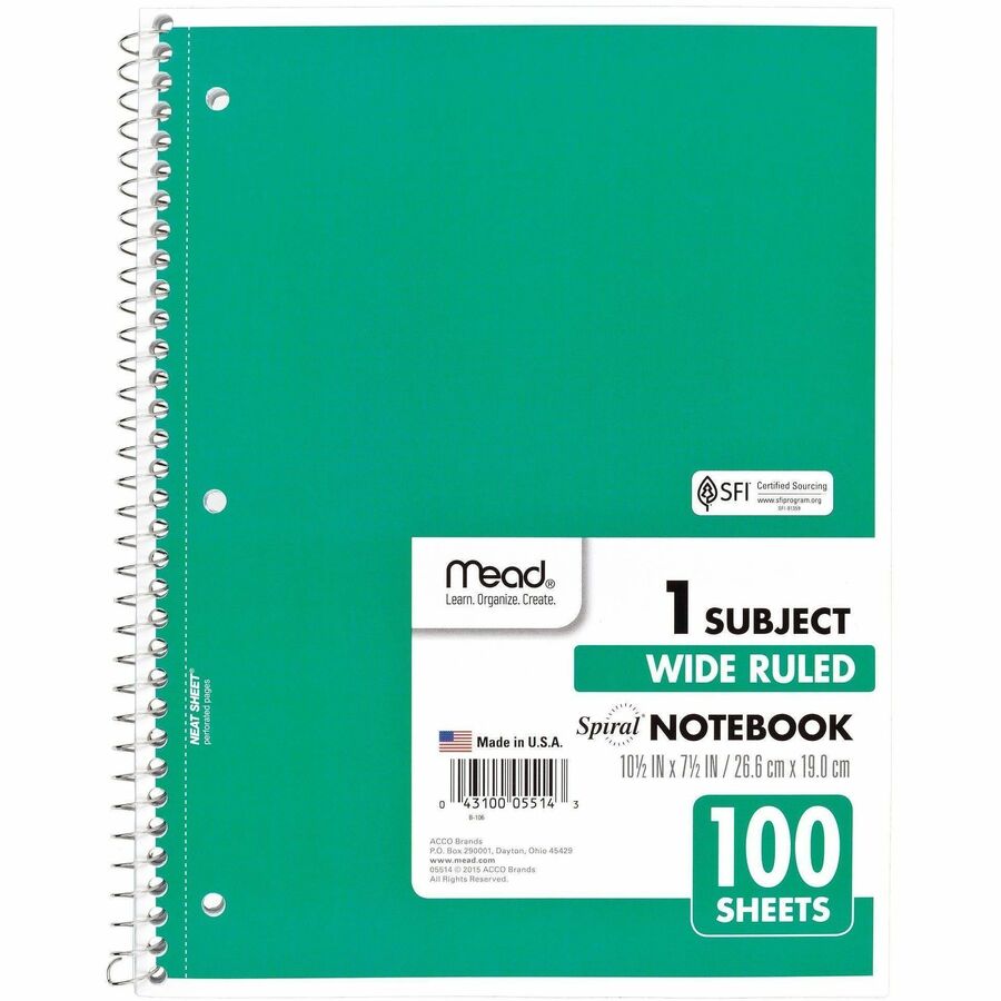 Mead Spiral Bound Wide Ruled Notebooks - Alternate-Image1