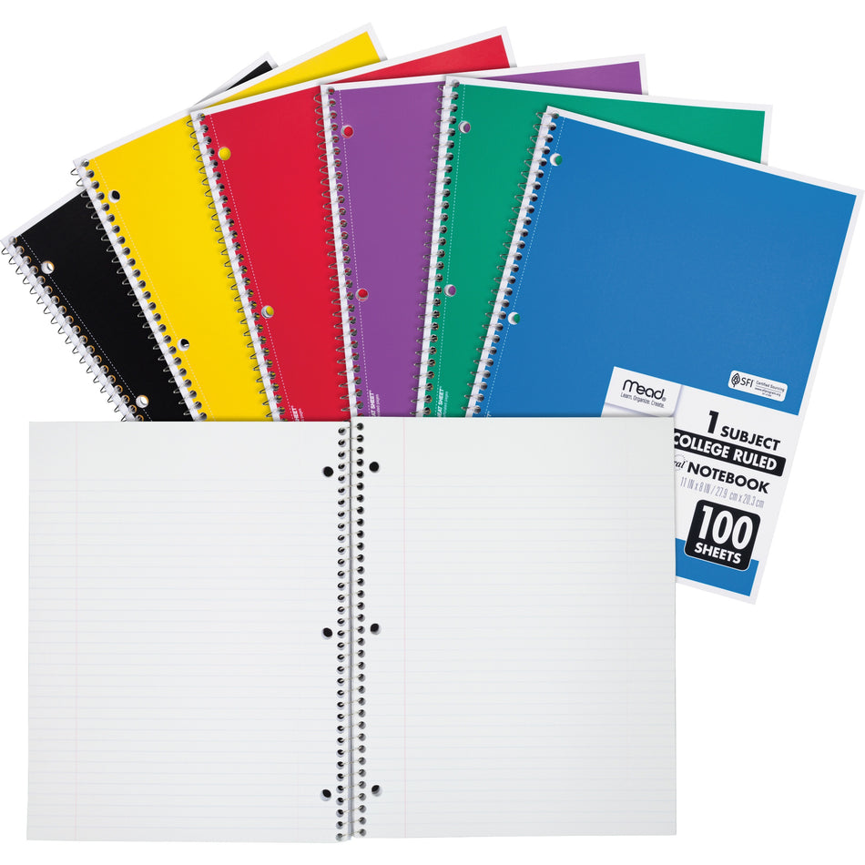 Mead One-subject Spiral Notebook - 100 Sheets - Spiral - College Ruled Front Ruling - 8" x 10 1/2" Sheet Size x 8" Width x 10.5" Length - White Paper - Back Board - 1 Each