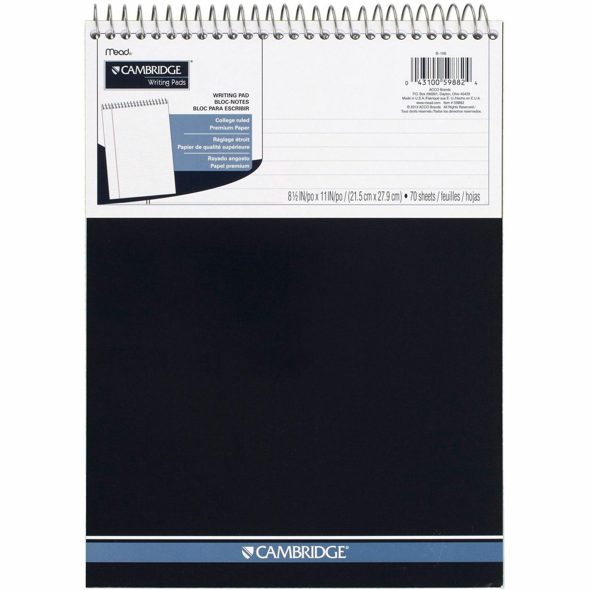 Mead Premium Wirebound College Ruled Legal Pads - 70 Sheets - Spiral - 20 lb Basis Weight - 8 1/2" x 11 3/4" Sheet Size - White Paper - Micro Perforated, Heavyweight, Stiff-back, Spiral Lock - 1 Each