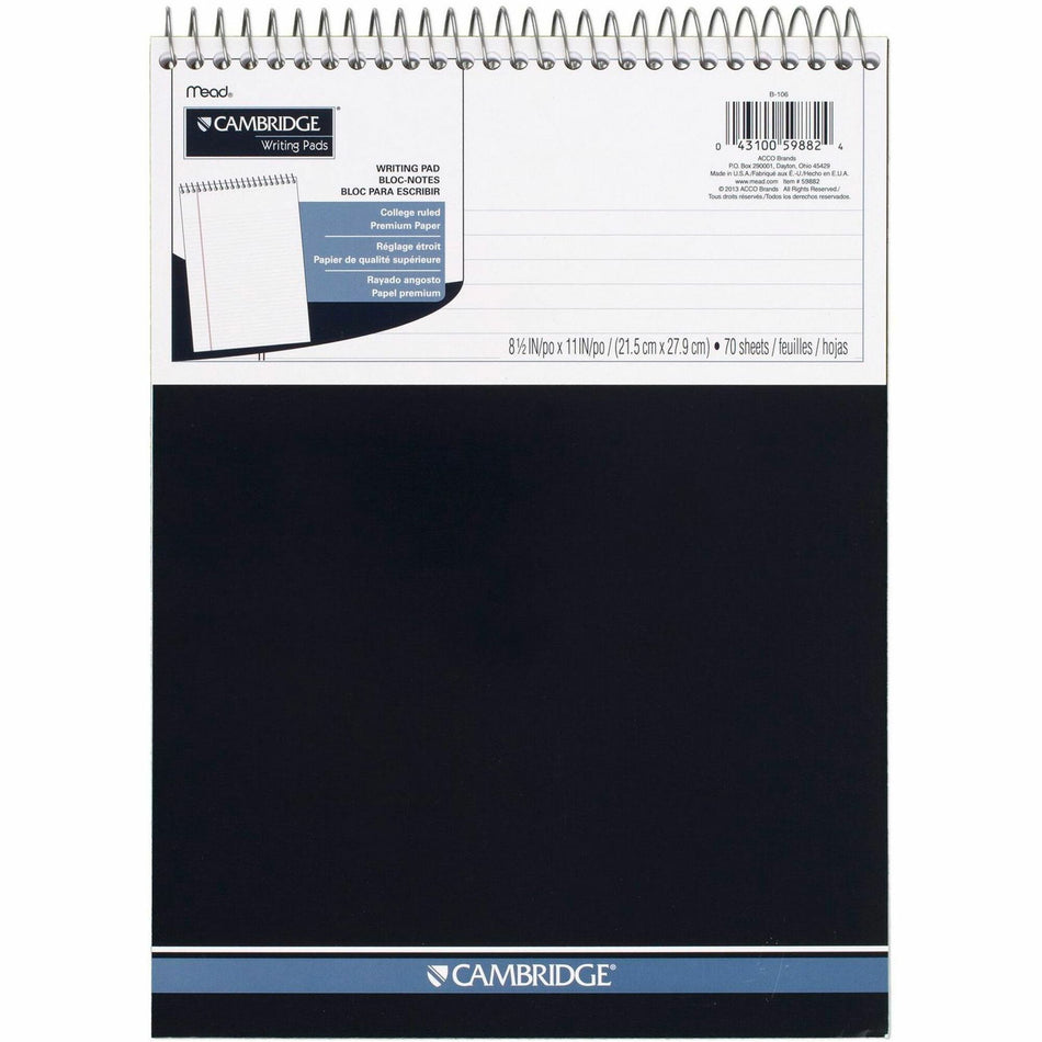 Mead Premium Wirebound College Ruled Legal Pads - 70 Sheets - Spiral - 20 lb Basis Weight - 8 1/2" x 11 3/4" Sheet Size - White Paper - Micro Perforated, Heavyweight, Stiff-back, Spiral Lock - 1 Each