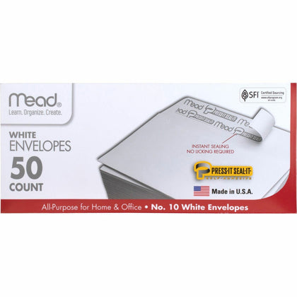 Mead Plain White Self-Seal Business Envelopes - #10 Size - Pack of 50