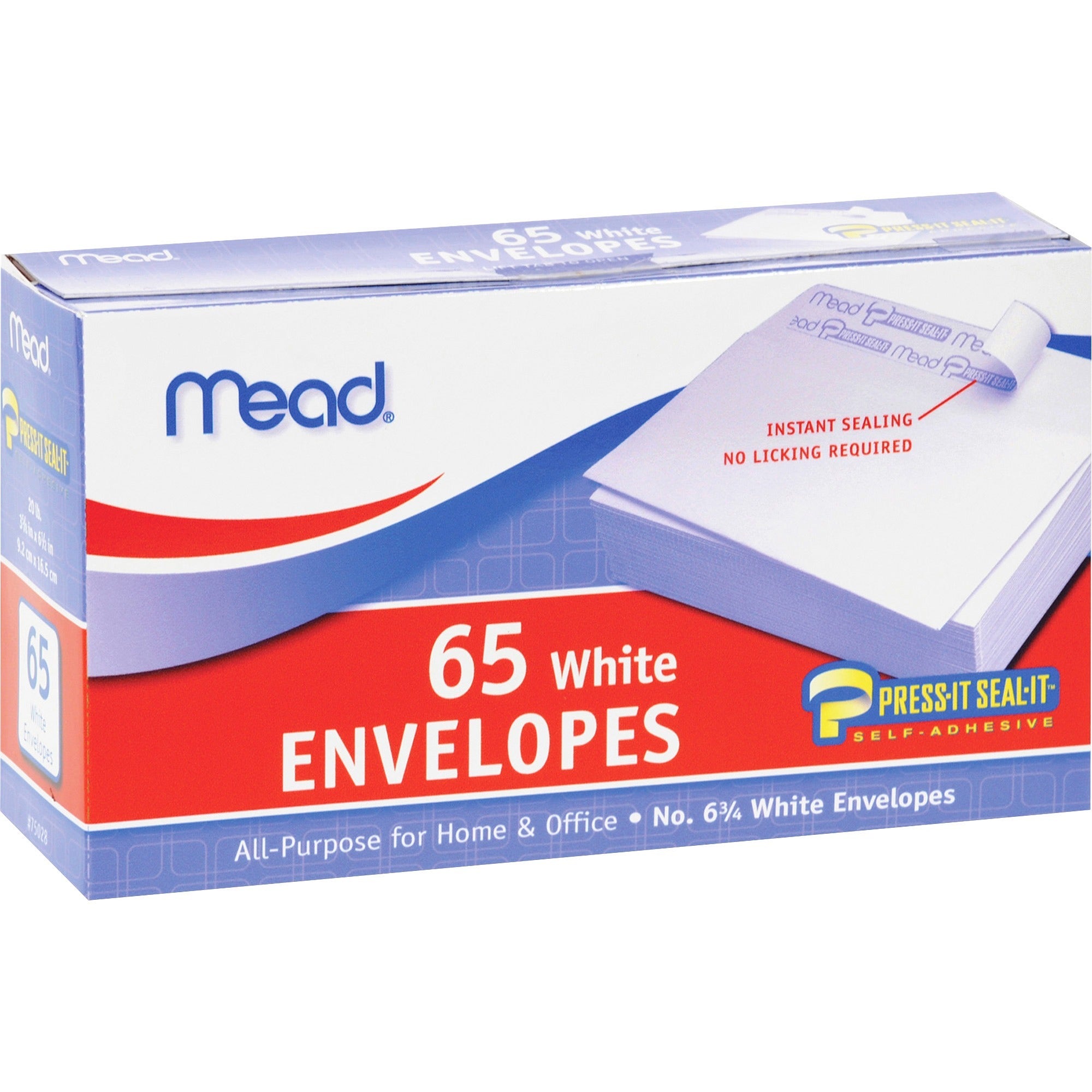 Mead No. 6-3/4 All-purpose White Envelopes - Business - #6 3/4 - 3 5/8" Width x 6 1/2" Length - Self-sealing - White - 65 / Box