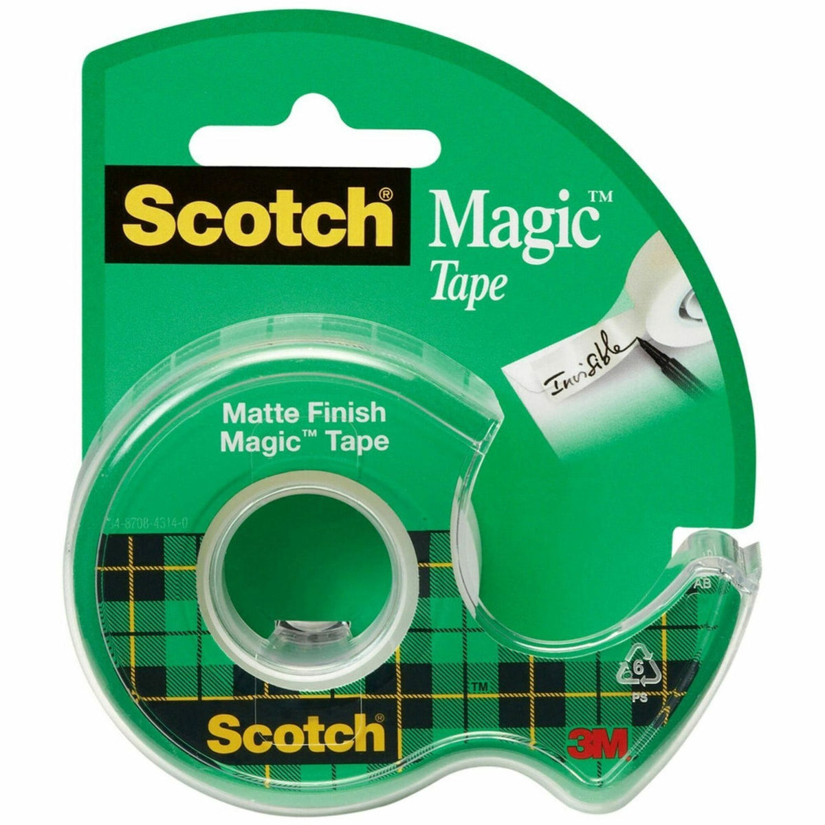 Scotch Magic Matte Finish Tape - 25 ft Length x 0.75" Width - 1" Core - Clear - Adhesive Backing - Dispenser Included - Handheld Dispenser - Split Resistant, Tear Resistant - For Mending, Splicing - 1 Roll