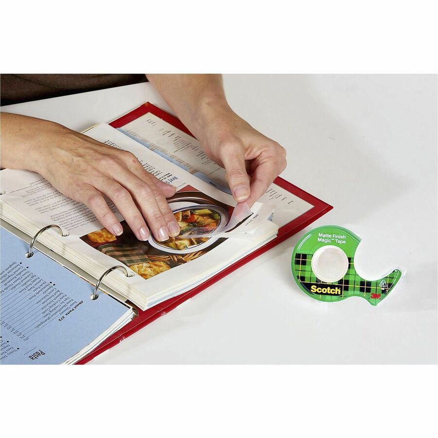 Scotch Magic Matte Finish Tape - 25 ft Length x 0.75" Width - 1" Core - Clear - Adhesive Backing - Dispenser Included - Handheld Dispenser - Split Resistant, Tear Resistant - For Mending, Splicing - 1 Roll