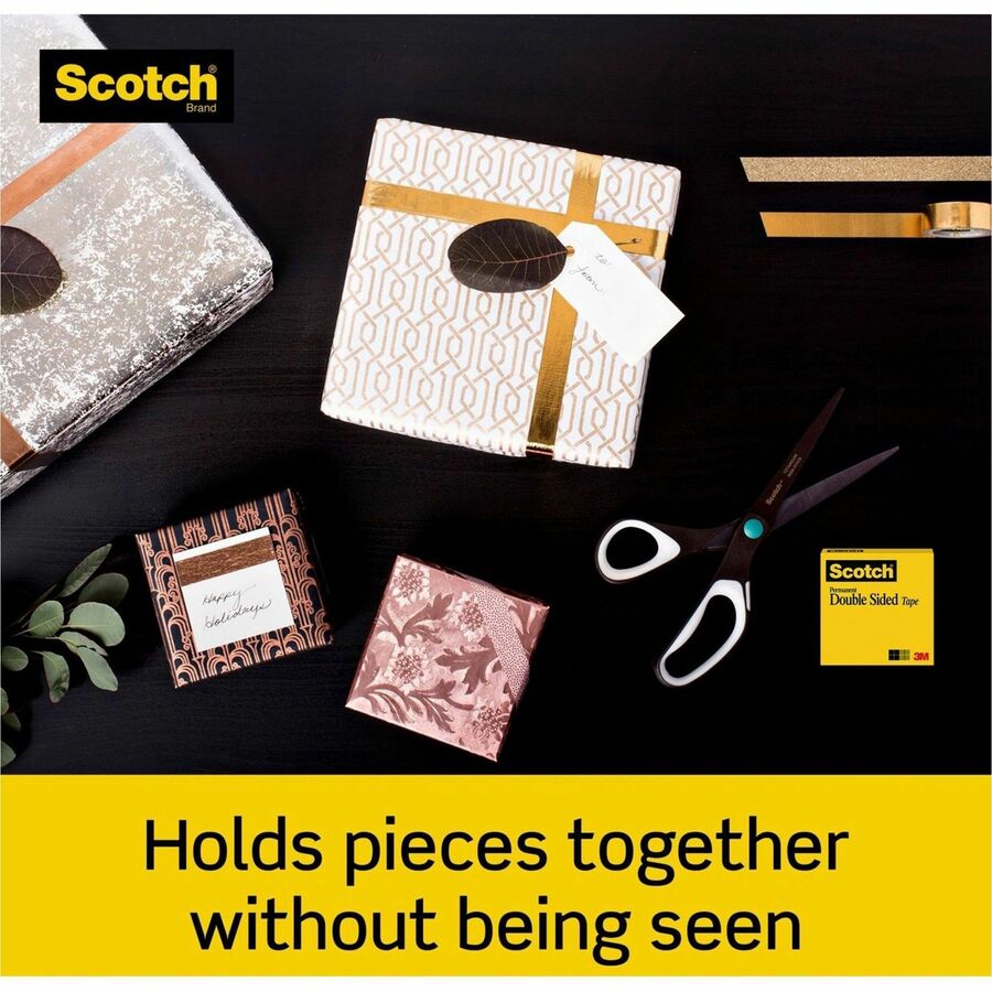 Scotch Double-Sided Tape: Clear, 20.83 ft x 0.50" - Permanent Adhesive - Dispenser - Versatile Use
