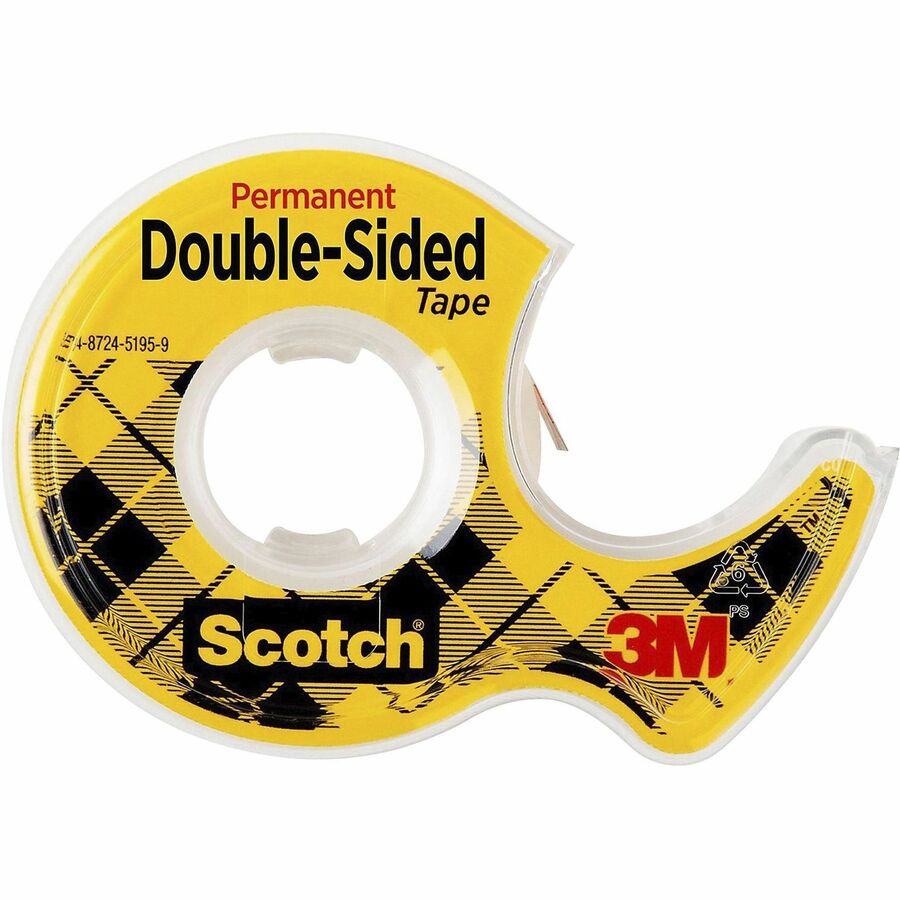 Scotch Double-Sided Tape: Clear, 12.50 yd x 0.50" - Permanent Adhesive - Dispenser - Splicing, Mounting