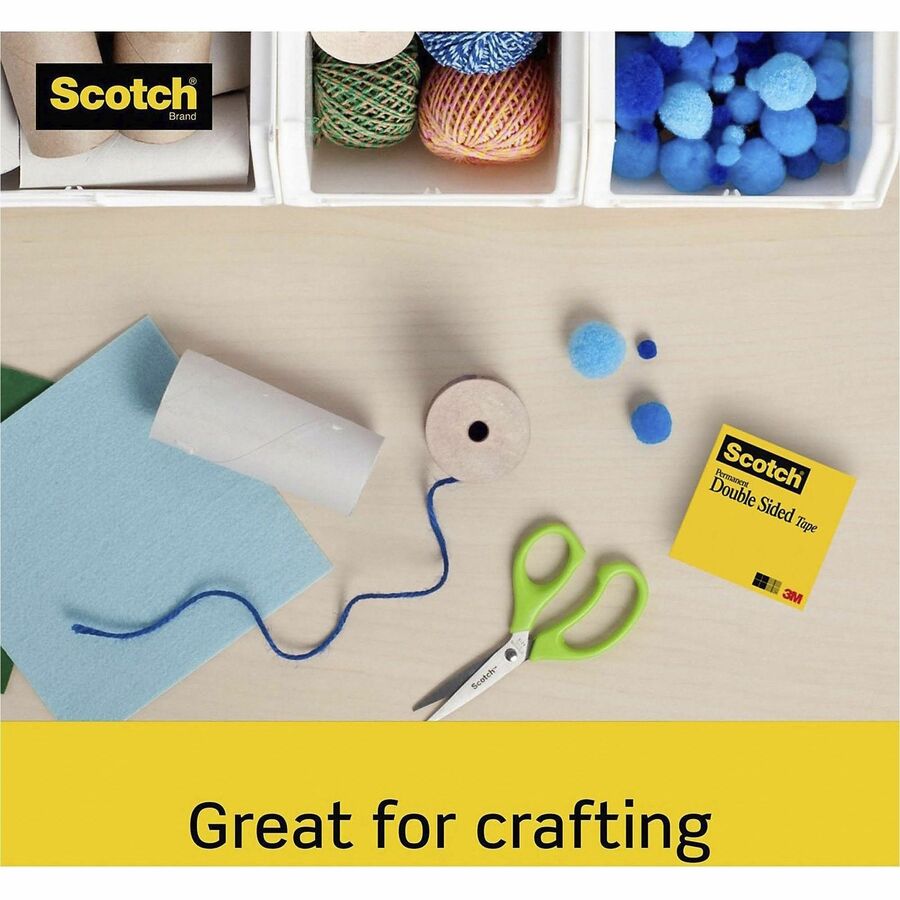 Scotch Double-Sided Tape - 12.50 yd Length x 0.50" Width - 1" Core - Clear - Acrylate - Permanent Adhesive Backing - Dispenser Included - Handheld Dispenser - Long Lasting - For Splicing, Mount Picture/Poster - 1 Roll