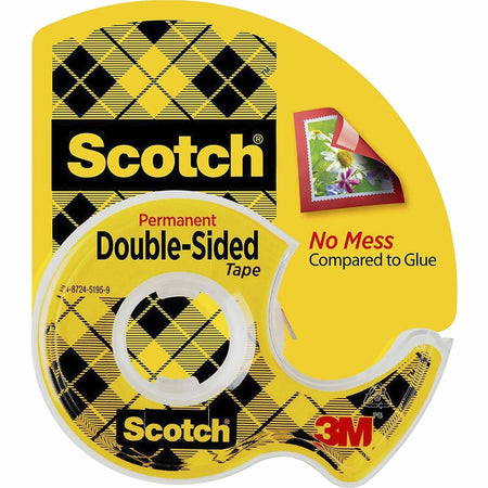 Scotch Double-Sided Tape - 12.50 yd Length x 0.50" Width - 1" Core - Clear - Acrylate - Permanent Adhesive Backing - Dispenser Included - Handheld Dispenser - Long Lasting - For Splicing, Mount Picture/Poster - 1 Roll