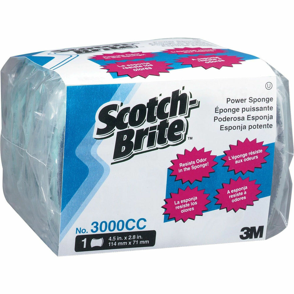 Scotch-Brite Power Sponges - 0.7" Height x 4.5" Width x 2.8" Depth - 5 / Pack - Aqua