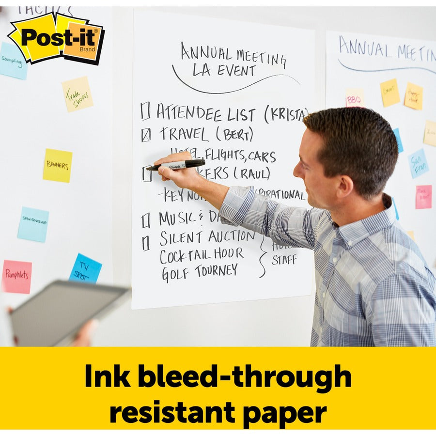 Post-it®  Super Sticky Easel Pad - 30 Sheets - Plain - Stapled - 18.50 lb Basis Weight - 25" x 30" Sheet Size - White Paper - Cardboard Cover - Self-adhesive, Repositionable, Resist Bleed-through, Removable, Sturdy Back - 4 / Carton