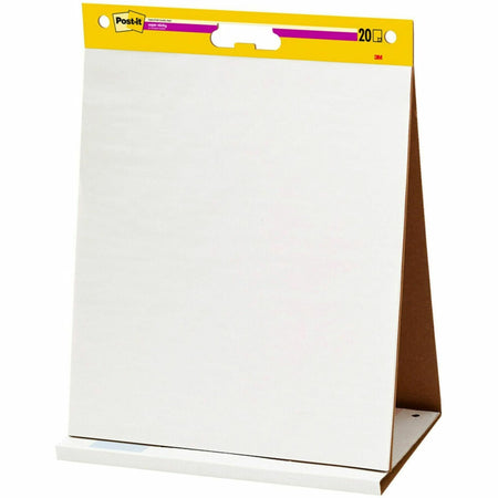Post-it®  Tabletop Easel Pads - 20 Sheets - Plain - Stapled - 18.50 lb Basis Weight - 20" x 23" Sheet Size - White Paper - Cardboard Cover - Resist Bleed-through, Self-adhesive, Perforated, Built-in Stand, Repositionable, Refillable - 1 Pad