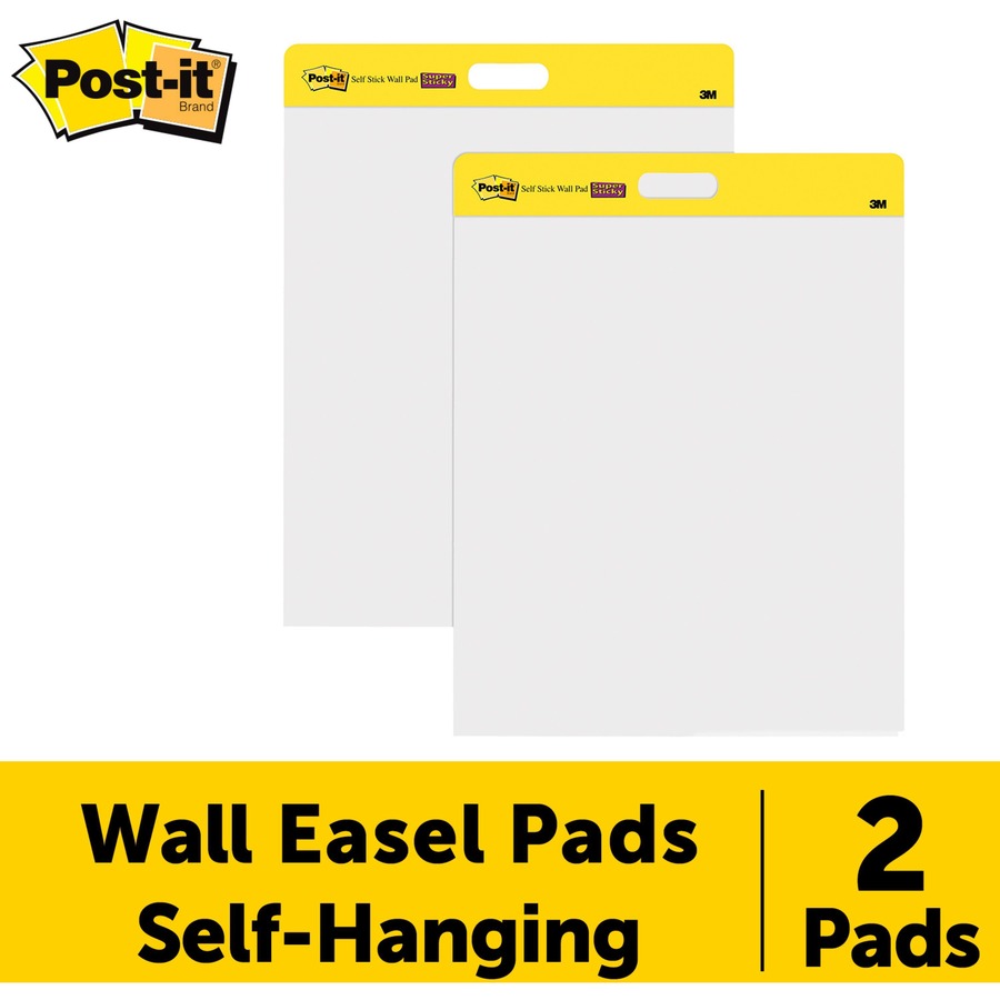 Post-it®  Self-Stick Easel Pads - 20 Sheets - Plain - Stapled - 18.50 lb Basis Weight - 20" x 23" Sheet Size - White Paper - Cardboard Cover - Resist Bleed-through, Removable, Sturdy Back - 2 / Pack