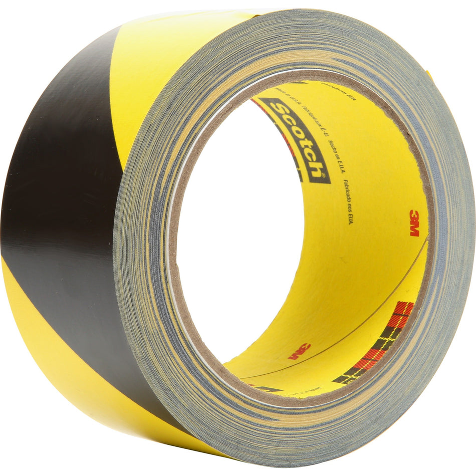 3M Diagonal Stripe Safety Tape - 36 yd Length x 2" Width - Black, Yellow - Vinyl - 5.40 mil - Rubber Resin Backing - Abrasion Resistant, Chemical Resistant - For Hazard Identification, Floor Marking - 1 Roll