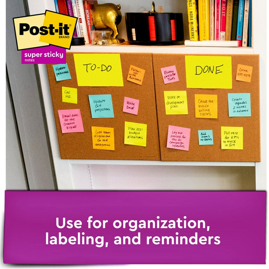 Post-it® Super Stick Notes - Energy Boost Color Collection - 360 - 6" Flag/Note Width x 4" Flag/Note Length - Rectangle - 45 Sheets per Pad - Unruled - Vital Orange, Limeade, Tropical Pink, Sunnyside - Paper - Self-adhesive - 8 / Pack