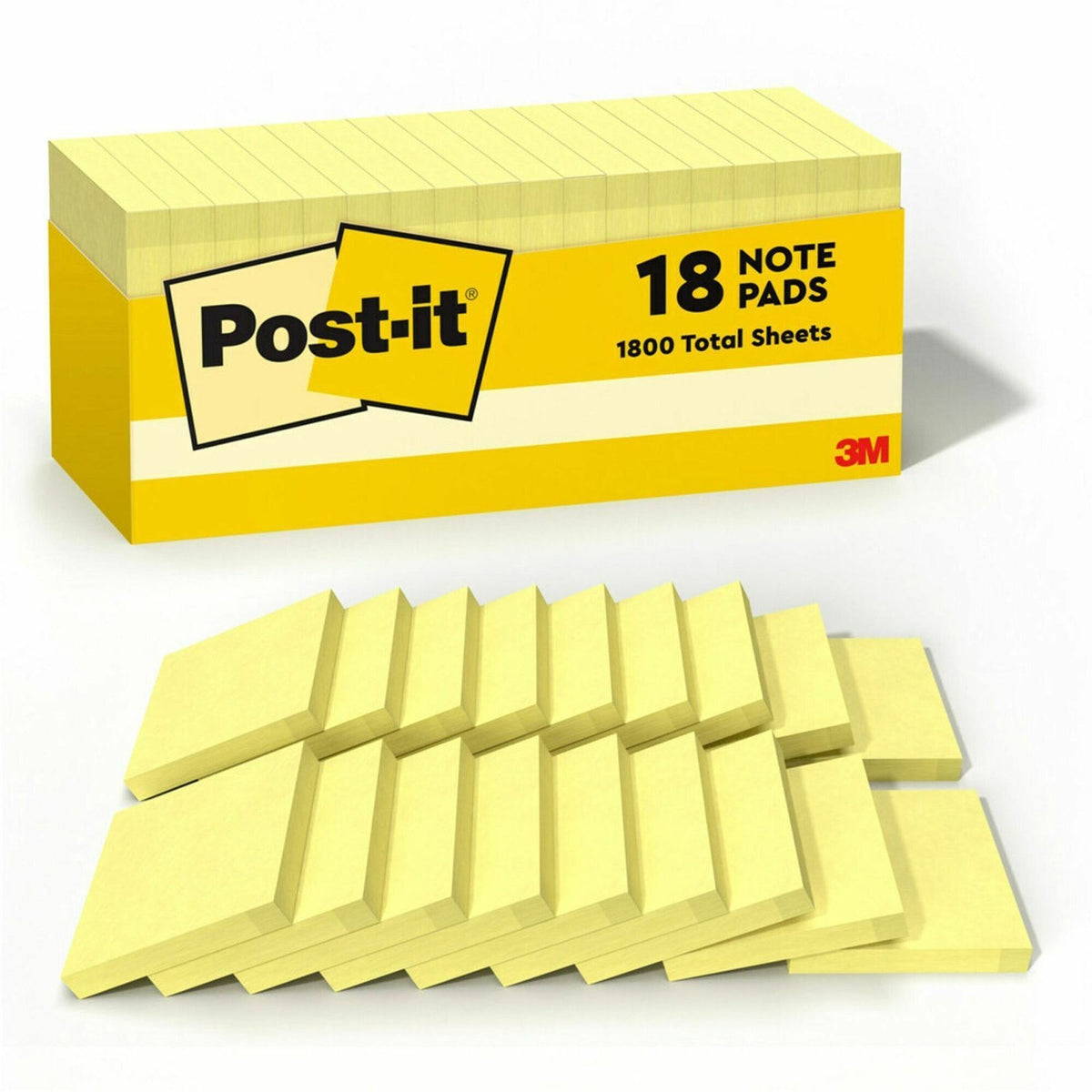Post-it® Notes Cabinet Pack - 1620 - 3" Flag/Note Width x 3" Flag/Note Length - Square - 90 Sheets per Pad - Unruled - Canary Yellow - Paper - Self-adhesive, Repositionable - 18 / Pack