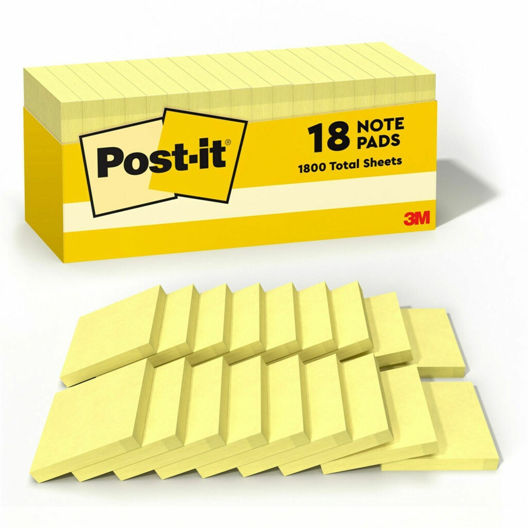 Post-it® Notes Cabinet Pack - 1620 - 3" Flag/Note Width x 3" Flag/Note Length - Square - 90 Sheets per Pad - Unruled - Canary Yellow - Paper - Self-adhesive, Repositionable - 18 / Pack