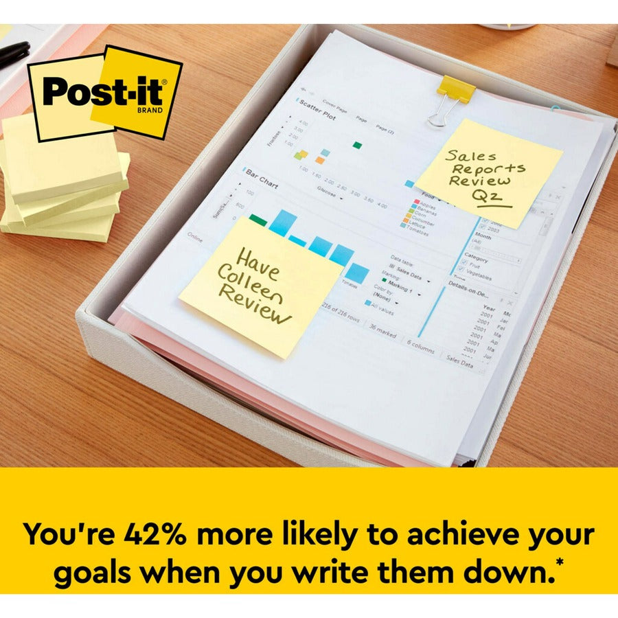 Post-it® Notes Value Pack - 100 - 3" Flag/Note Width x 3" Flag/Note Length - Square - Unruled - Canary - Self-adhesive - 24 / Pack