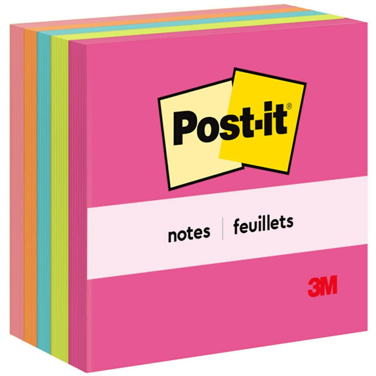 Post-it® Notes - Poptimistic Color Collection - 500 - 3" Flag/Note Width x 3" Flag/Note Length - Square - 100 Sheets per Pad - Unruled - Power Pink, Acid Lime, Aqua Splash, Vital Orange, Guava - Paper - Self-adhesive, Repositionable - 5 / Pack