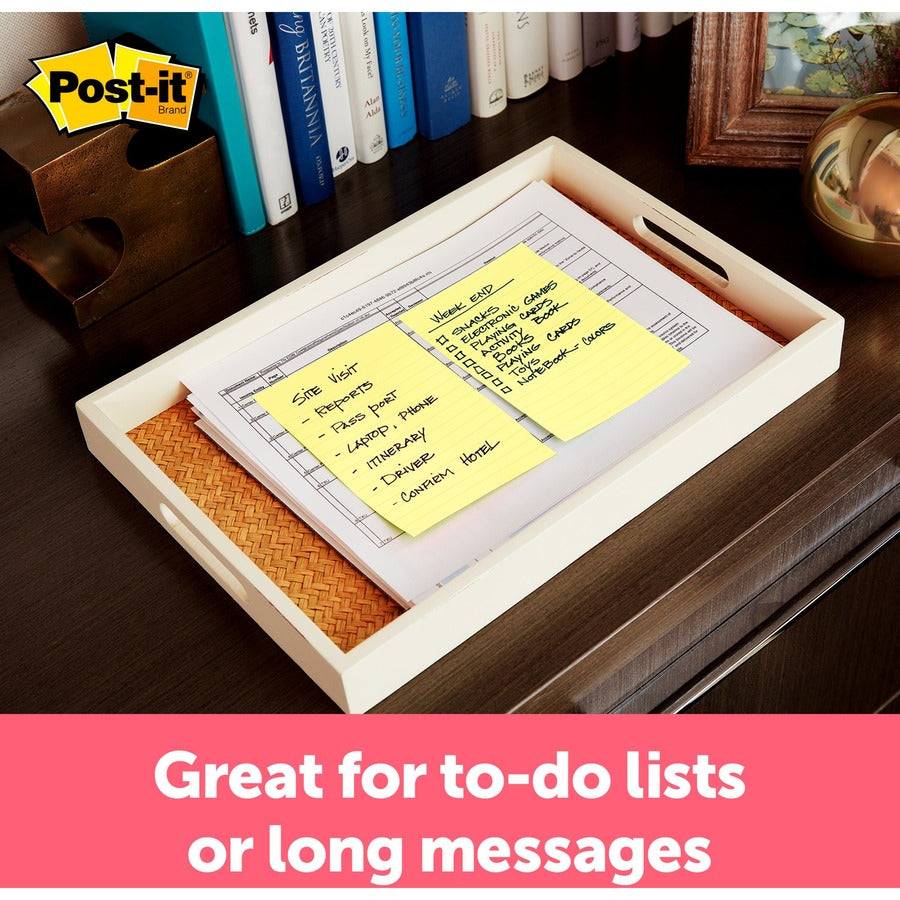 Post-it® Lined Notes - 500 - 4" Flag/Note Width x 6" Flag/Note Length - Rectangle - 100 Sheets per Pad - Ruled - Yellow - Paper - Self-adhesive, Repositionable - 5 / Pack