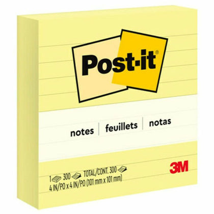Post-it® Lined Notes: 4x4 Square 300 Sheets - Canary Yellow - Adhesive Notes & Dispensers