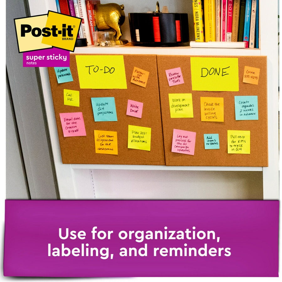Post-it® Super Sticky Notes - Energy Boost Color Collection - 180 - 6" Flag/Note Width x 8" Flag/Note Length - Rectangle - 45 Sheets per Pad - Unruled - Vital Orange, Tropical Pink, Limeade, Blue Paradise - Paper Fibre - Self-adhesive - 4 / Pack