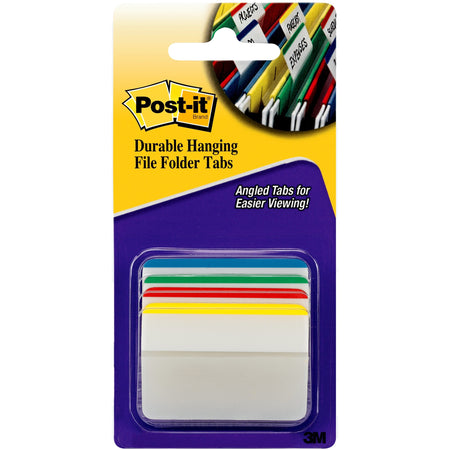 Post-it®  Durable Tabs - Write-on Tab(s) - 1.50" Tab Height x 2" Tab Width - Blue, Green, Red, Yellow Tab(s) - Repositionable - 24 / Pack