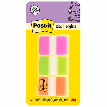 Post-it®  Durable Tabs - 1.50" Tab Height x 1" Tab Width - Removable - Pink, Purple, Orange, Semi-transparent Tab(s) - Wear Resistant, Tear Resistant, Durable, Repositionable, Writable, Removable, Reusable - 66 / Pack
