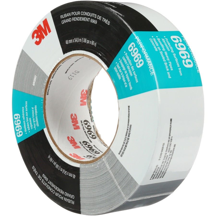 3M Heavy-duty Duct Tape - 60 yd Length x 1.88" Width x 10.7 mil Thickness - 3" Core - Silver - Cloth, Rubber - 10.60 mil - Polyethylene Coated Cloth Backing - 1 Roll