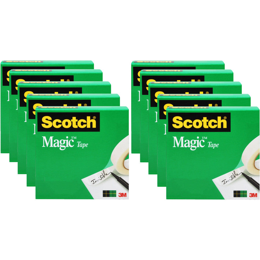 Scotch 3/4"W Magic Tape - 27.78 yd Length x 0.75" Width - 1" Core - Matte - Clear - Split Resistant, Tear Resistant - For Document, Book, Patching, Mending, Splicing - 10 / Pack