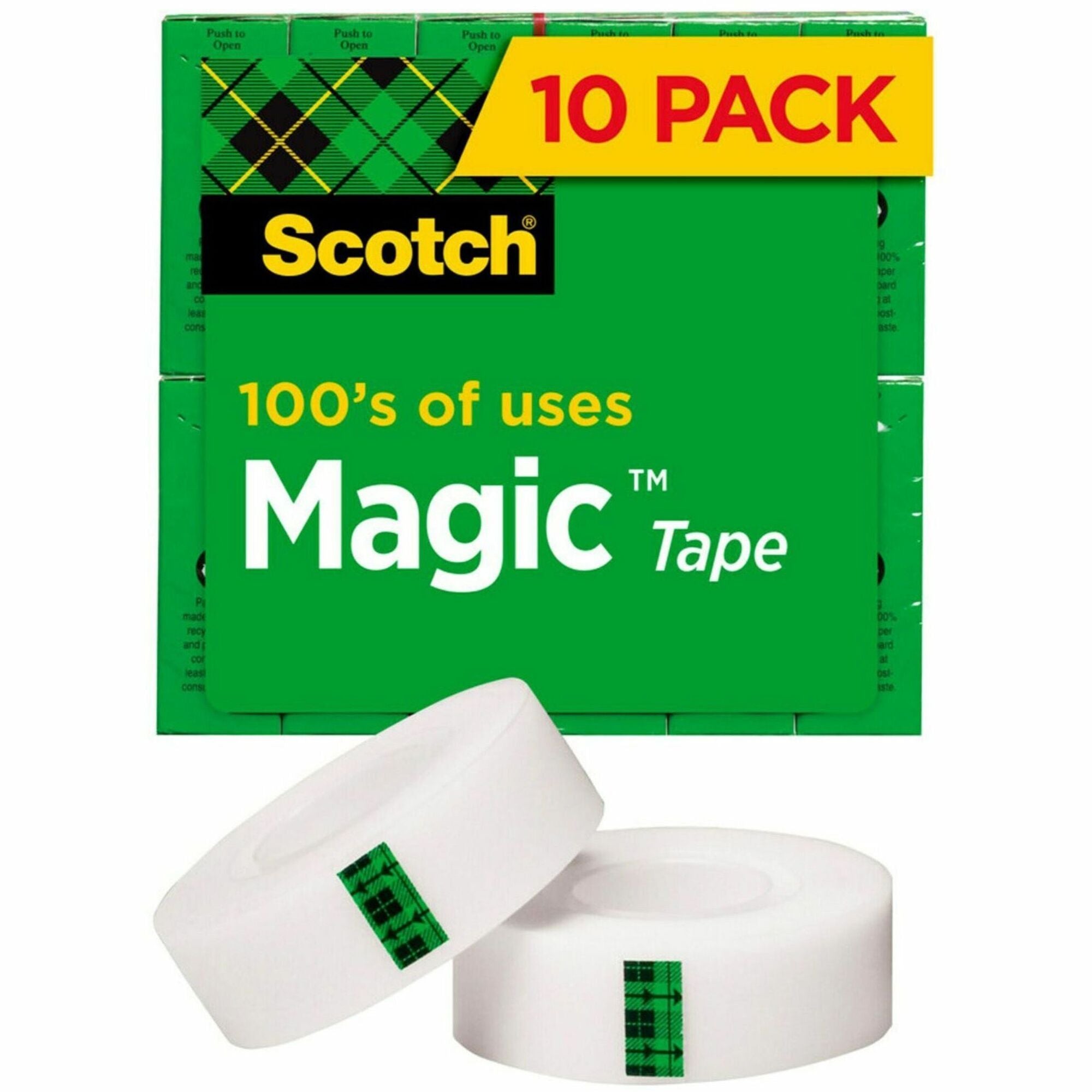 Scotch 3/4"W Magic Tape - 27.78 yd Length x 0.75" Width - 1" Core - Matte - Clear - Split Resistant, Tear Resistant - For Document, Book, Patching, Mending, Splicing - 10 / Pack