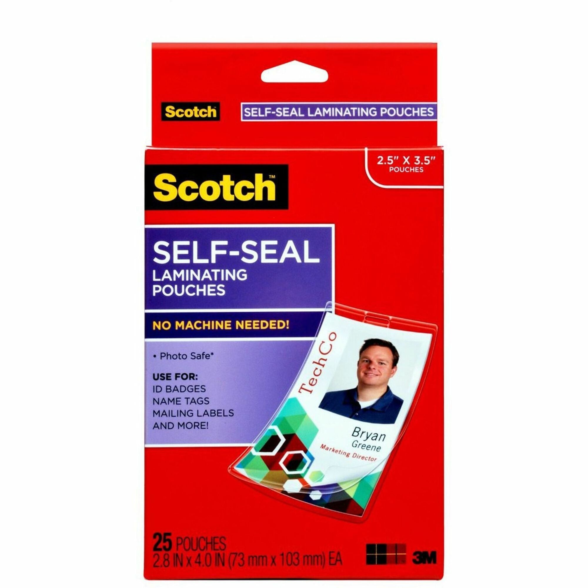 Scotch Self-Laminating ID Clip-Style Pouches - Support 4" x 2.80" Media - Horizontal - Clear - 25 / Pack