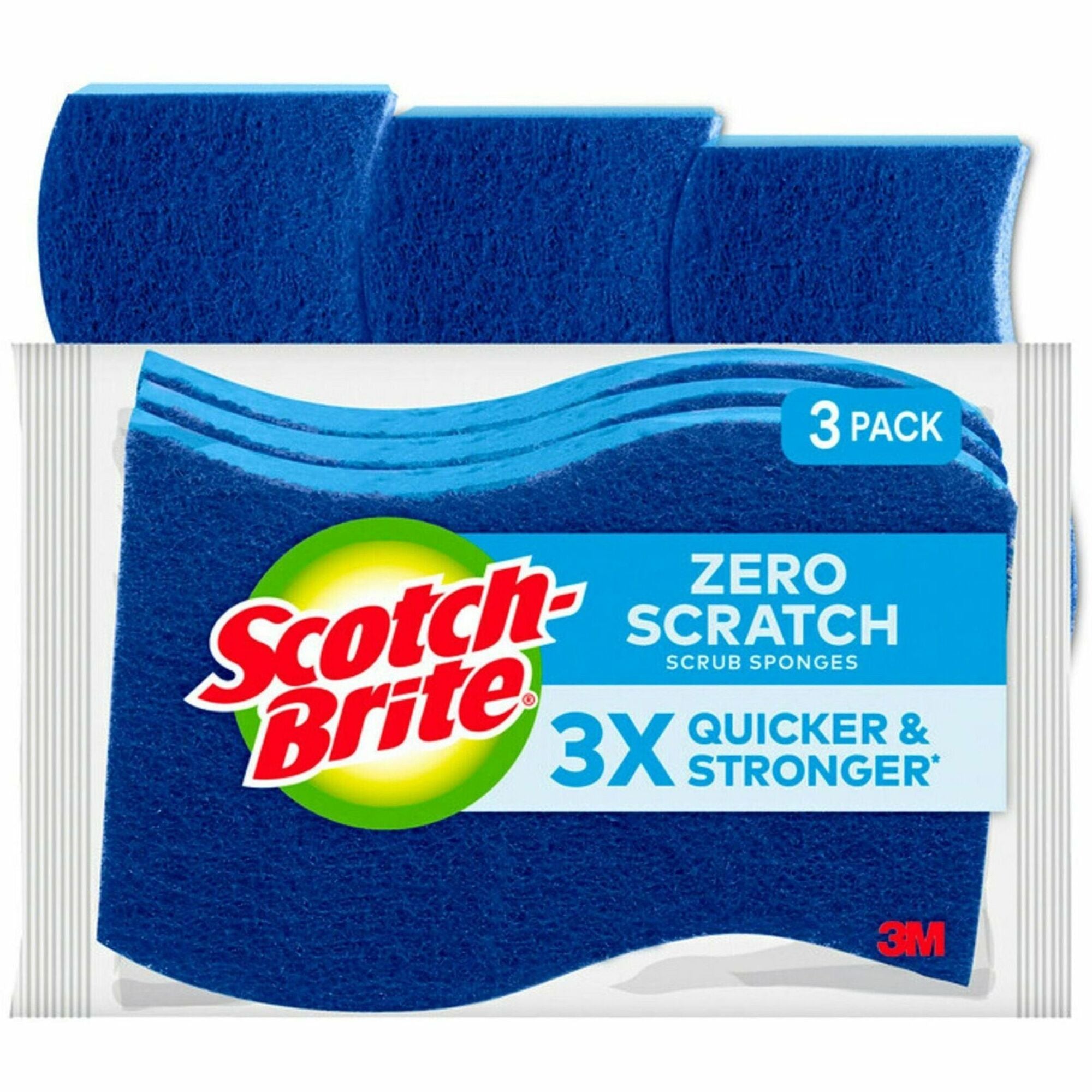 Scotch-Brite No Scratch Scrub Sponges - 2.8" Height x 4.5" Width x 4.5" Length x 590 mil Thickness - 3 / Pack - Blue