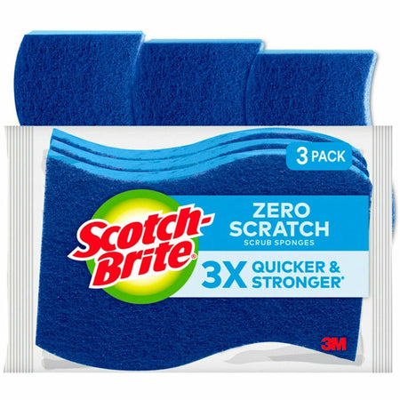 Scotch-Brite No Scratch Scrub Sponges - 2.8" Height x 4.5" Width x 4.5" Length x 590 mil Thickness - 3 / Pack - Blue