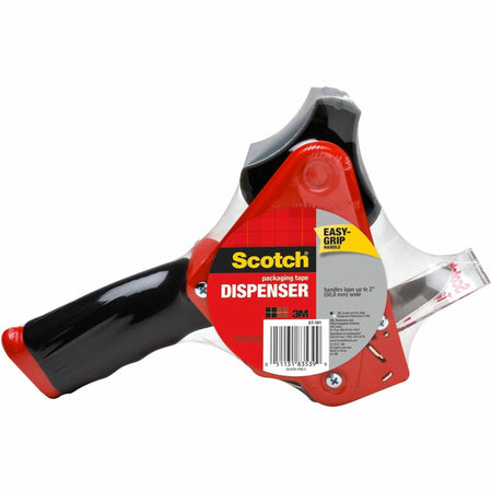 Scotch Heavy-Duty Packaging Tape Dispenser - Foam Handle - Holds Total 1 Tape(s) - 3" Core - Refillable - Soft Grip, Retractable Blade, Adjustable Tension Mechanism - Red - 1 Each