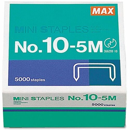 MAX HD-10DF Mini Staples - Heavy Duty - 3/16" Leg - 5/16" Crown - Holds 20 Sheet(s) - for Paper - Silver - 0.2" Height x 0.4" Width - 100 Per Strip - 5000 / Box