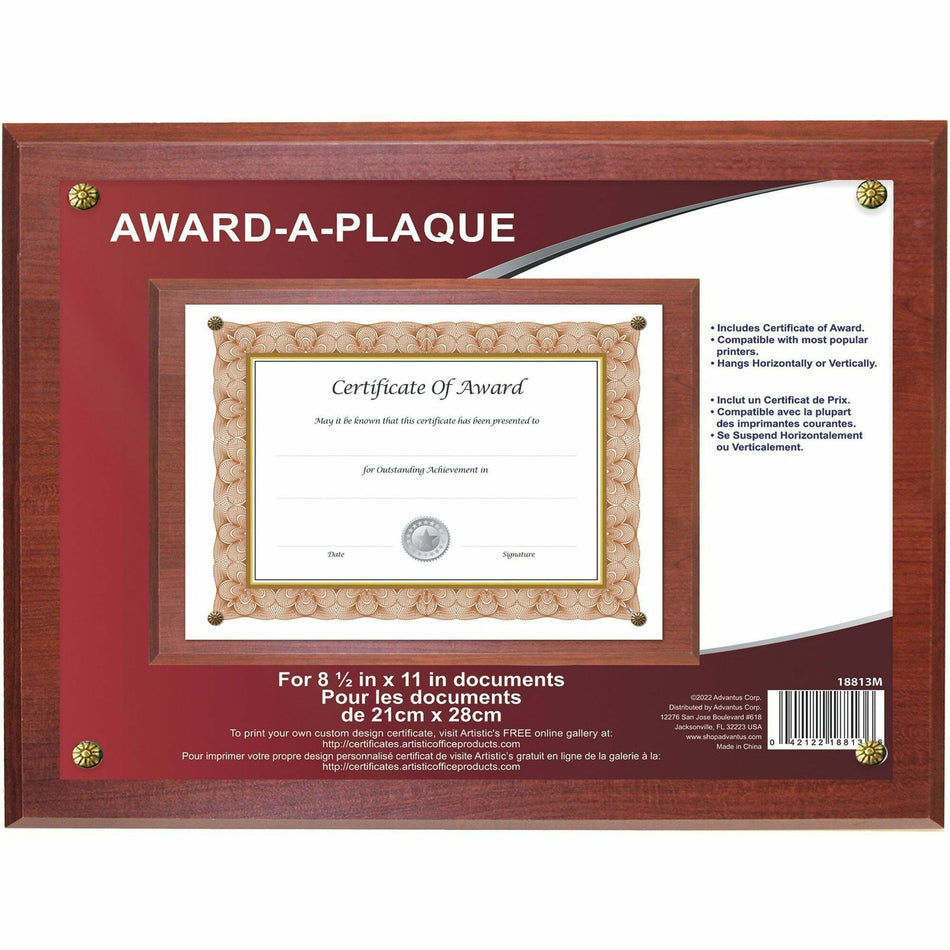 Golite nu-dell Woodgrain Award-A-Plaque - 13" x 10.50" Frame Size - Holds 11" x 8.50" Insert - Horizontal, Vertical - Mahogany - 1 Each
