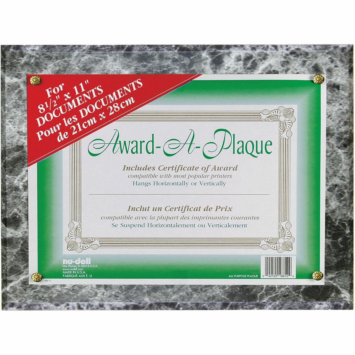 Golite nu-dell Woodgrain Award-A-Plaque - 13" x 10.50" Frame Size - Holds 11" x 8.50" Insert - Horizontal, Vertical - Black Marble - 1 Each