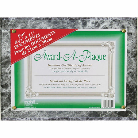 Golite nu-dell Woodgrain Award-A-Plaque - 13" x 10.50" Frame Size - Holds 11" x 8.50" Insert - Horizontal, Vertical - Black Marble - 1 Each