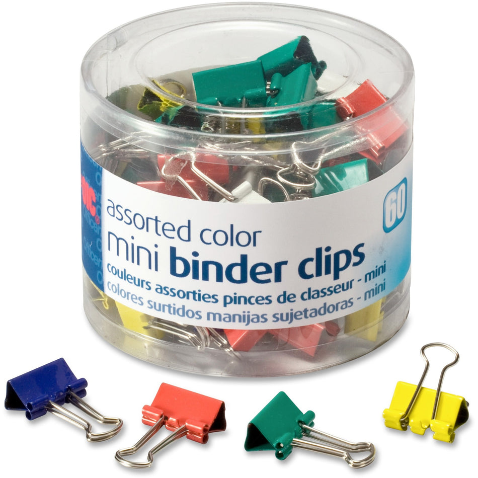 Officemate Binder Clips - Mini - 0.25" Size Capacity - Assorted - Metal - 60 / Pack