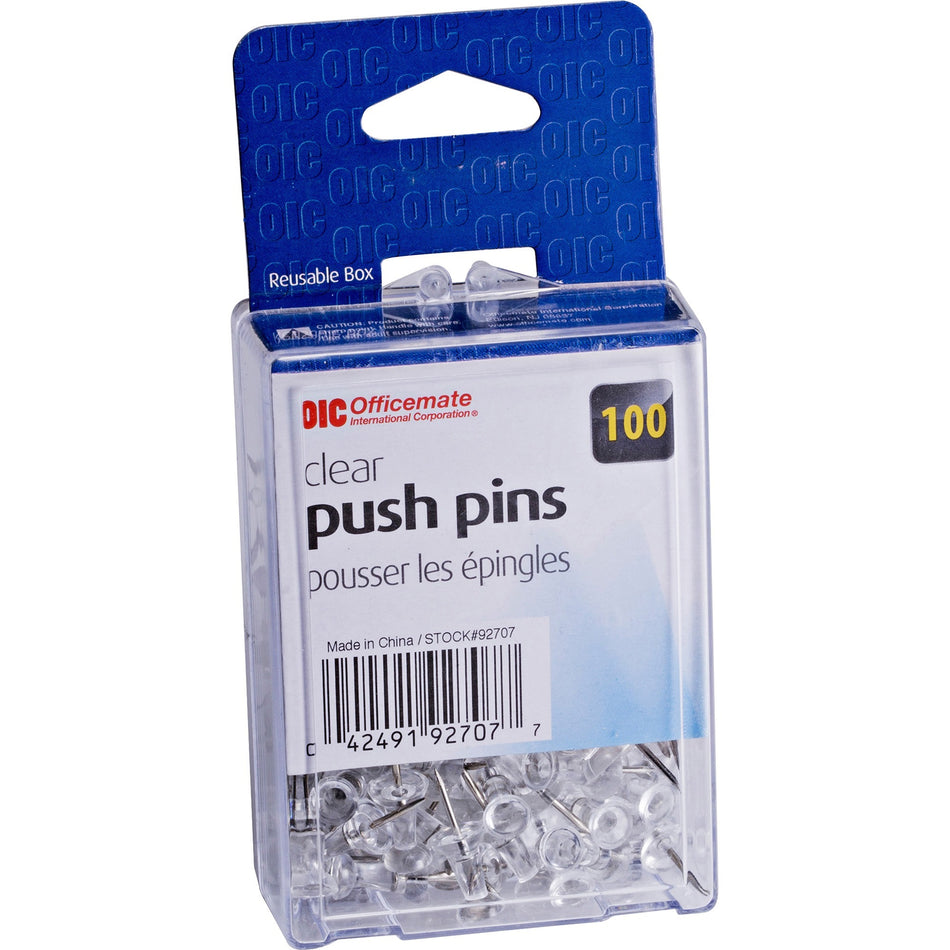 Officemate Precision Pushpins - 0.5" Length x 0.3" Diameter - Clear - 100 / Box
